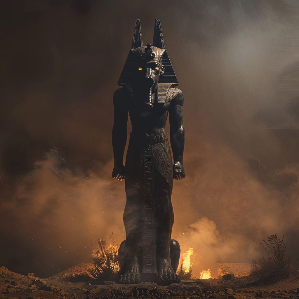 Black Anubis Statue at Night