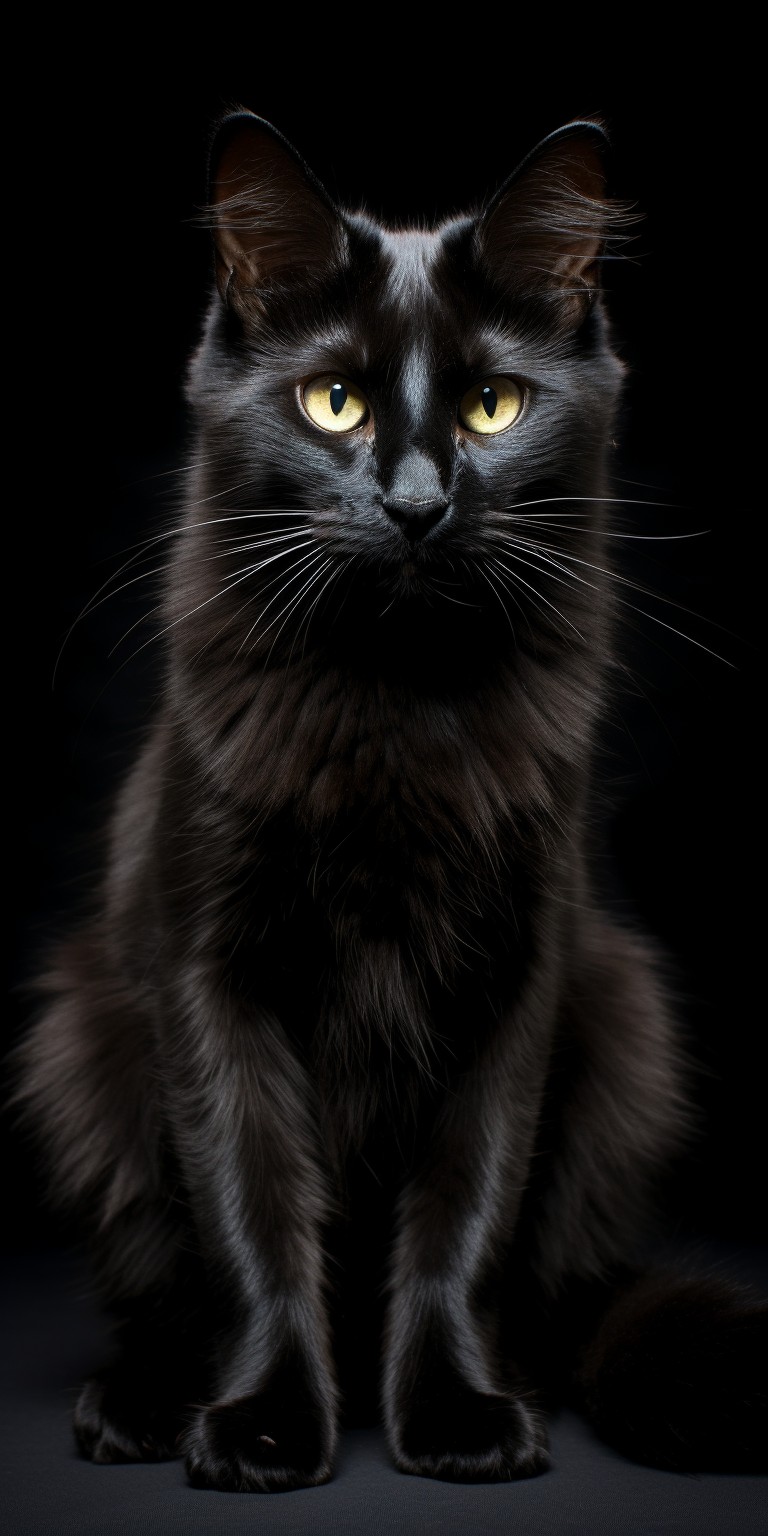 Black cat on content aware filled black background