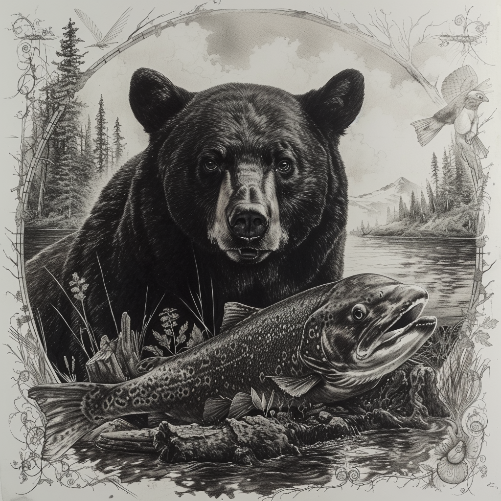 Hyperrealistic black bear bull trout northern pintail art