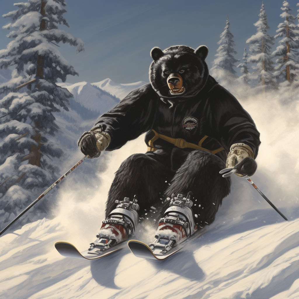 Black bear downhill skiing photo