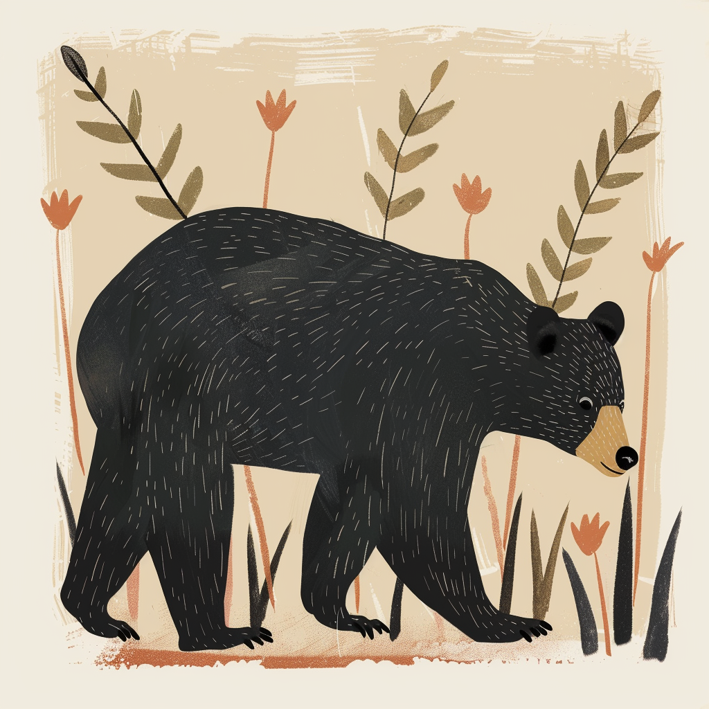 black bear walking illustration