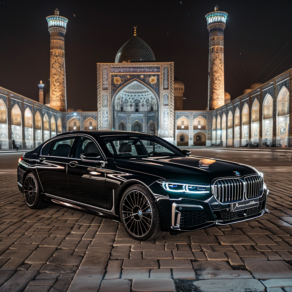 Black BMW Samarkand background night