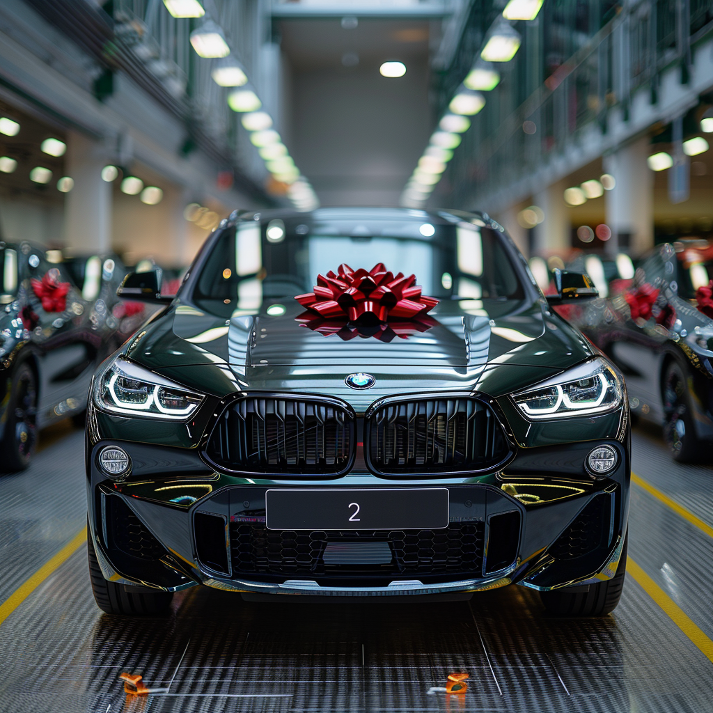 black BMW X2 cars with red bows