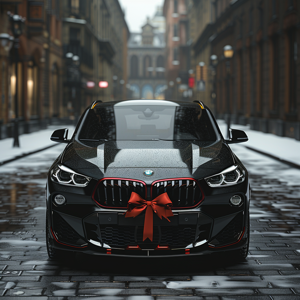 Black BMW X2 with Red Bow