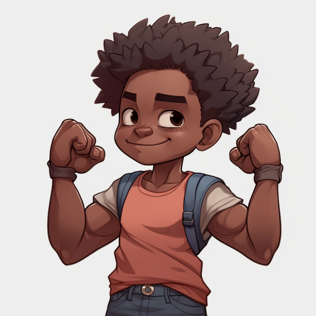 Young boy showing off his strong muscles