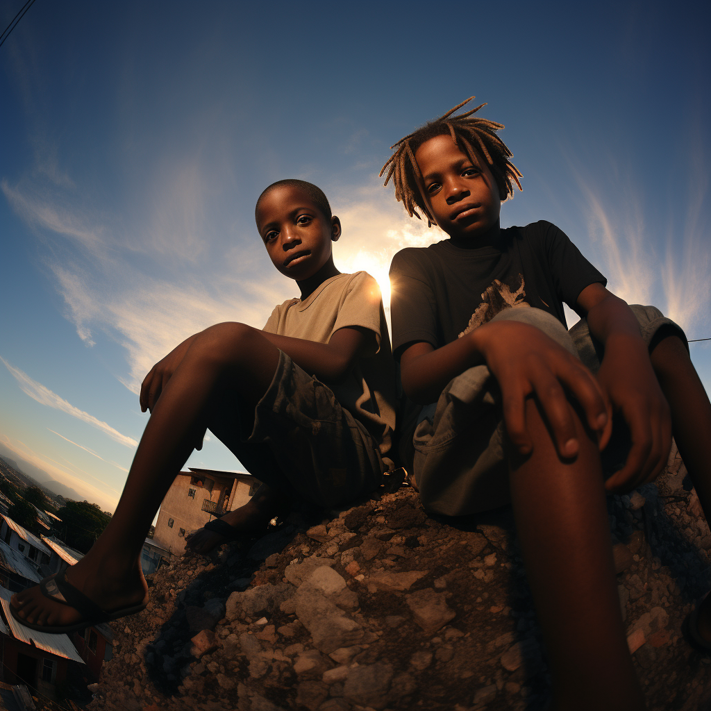 Two joyful black boys on top of the world