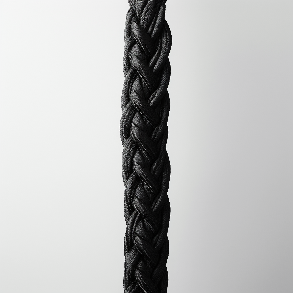 Black braided pole on white background