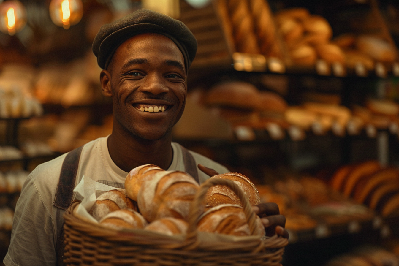 Brazilian baker holding bread basket