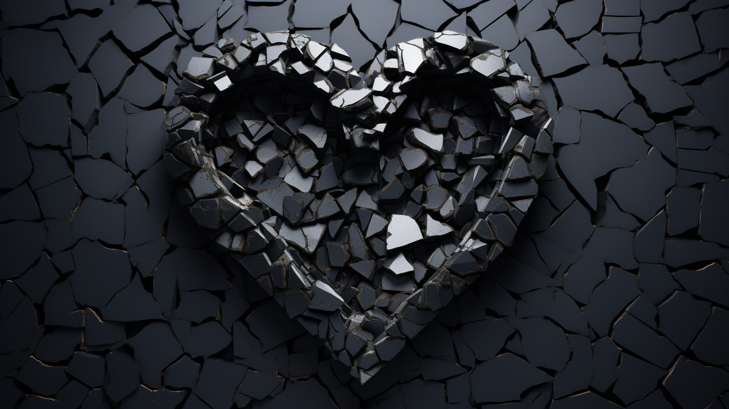 Black broken mosaic heart sculpture