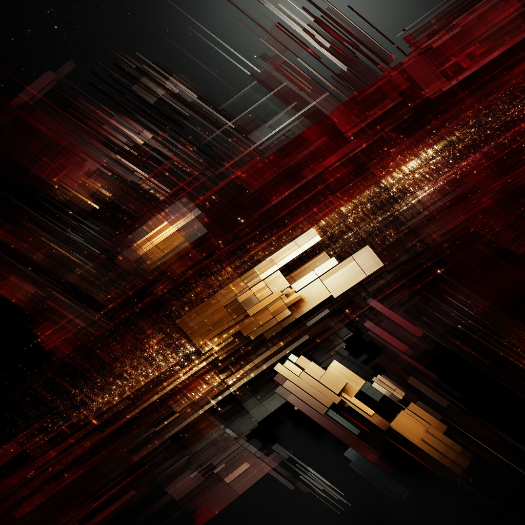 Glitch art in black, burgundy, and gold