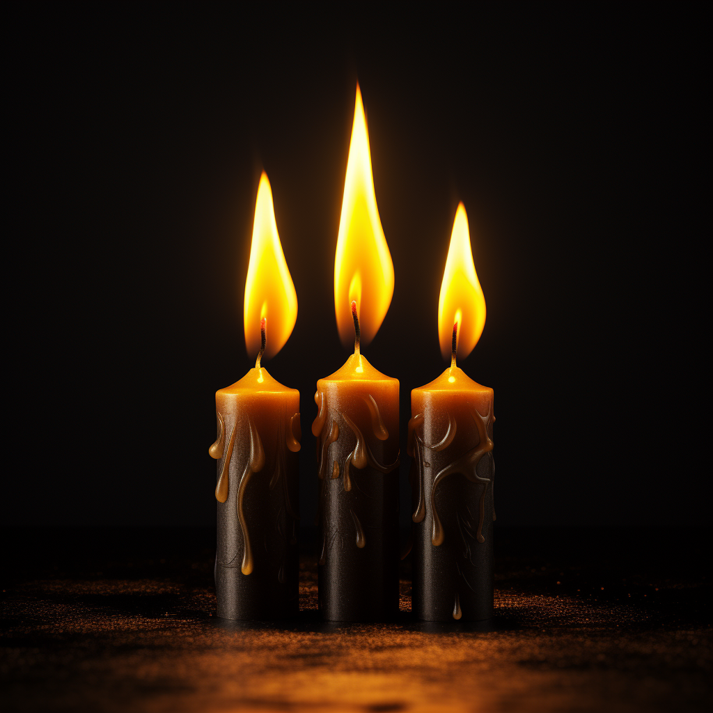 Four black candles with bright flames