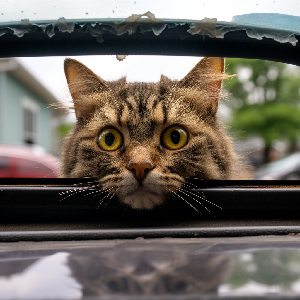 Black cat on car hood