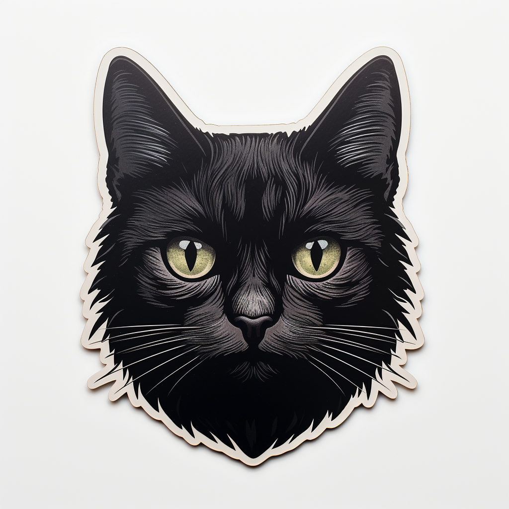 Black cat face sticker on blank background