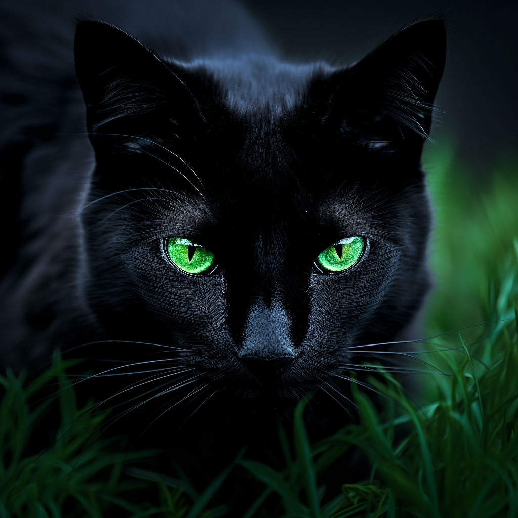 Black cat with mesmerizing emerald-green eyes