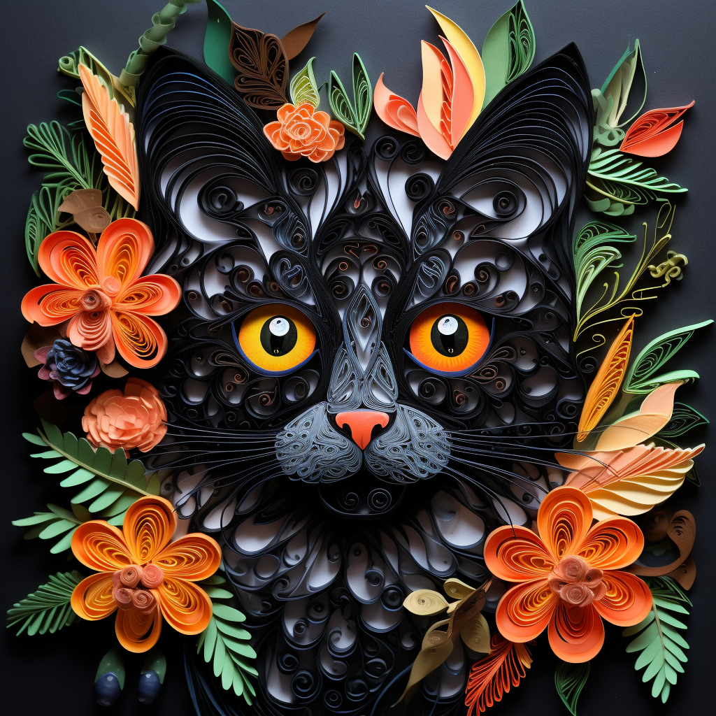 Beautiful black cat halloween paper quilling portrait