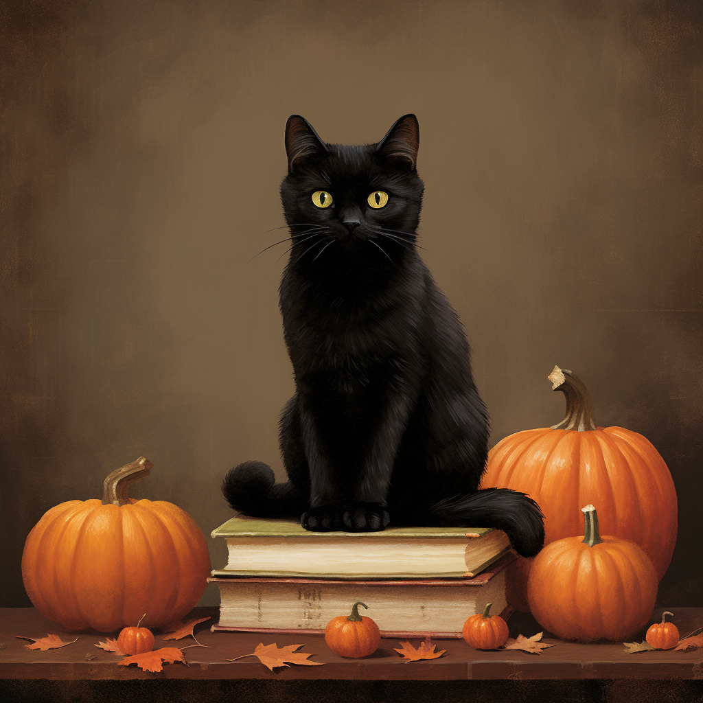 Black cat with Halloween pumpkin