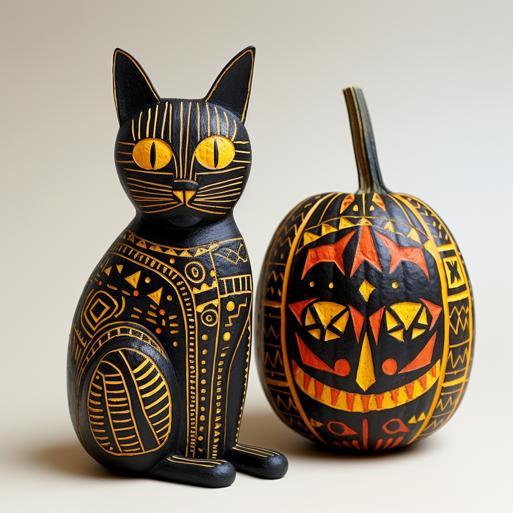 Black cat with Halloween pumpkin