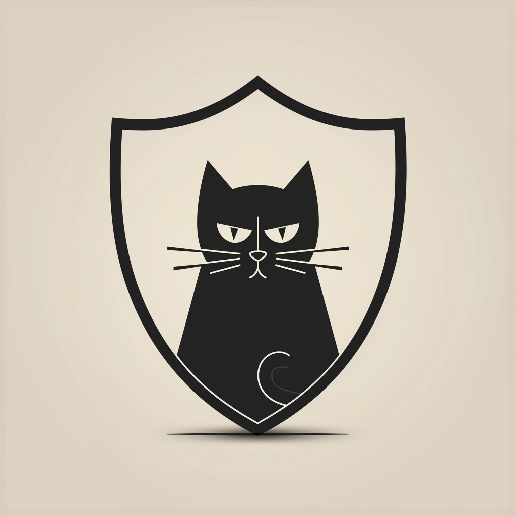 Minimalistic black cat logo on shield