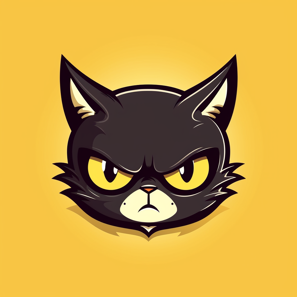 Minimal black cat logo with big yellow eyes