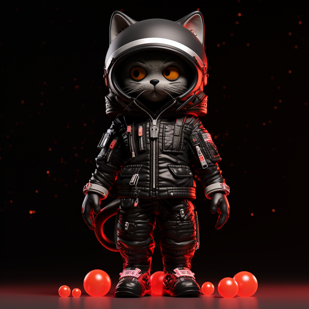 Fashionable black cat in astronaut suit