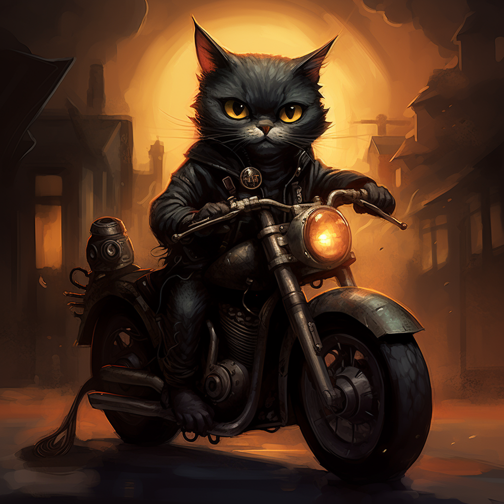 Cute black cat riding a Harley Davidson motorcycle