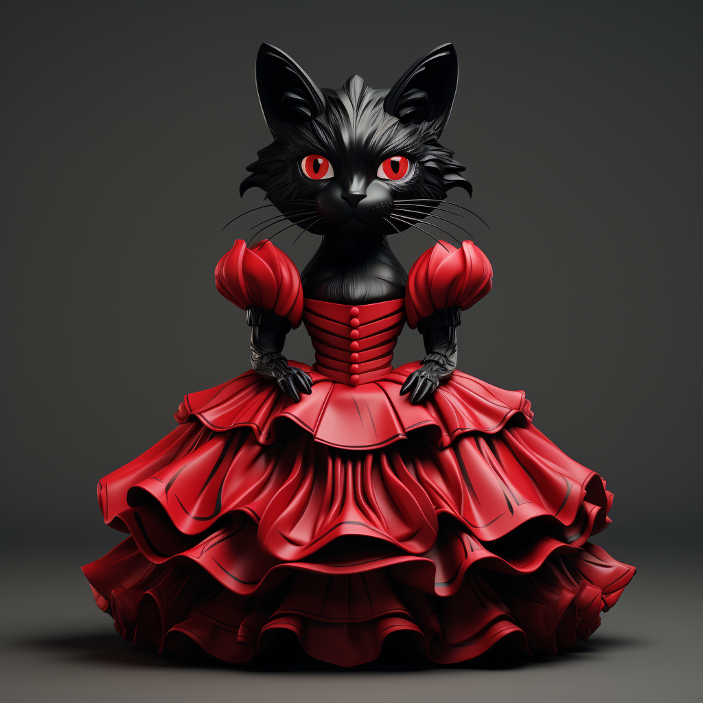 Black cat in red dress