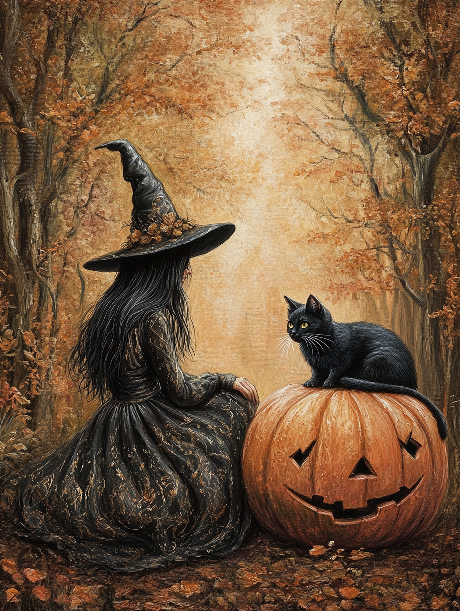 Cat Witch Pumpkin Autumn Fantasy