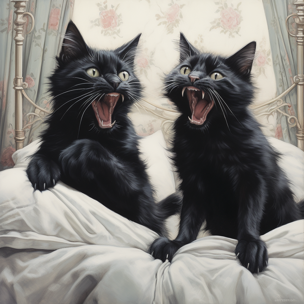 Black cats singing on bed