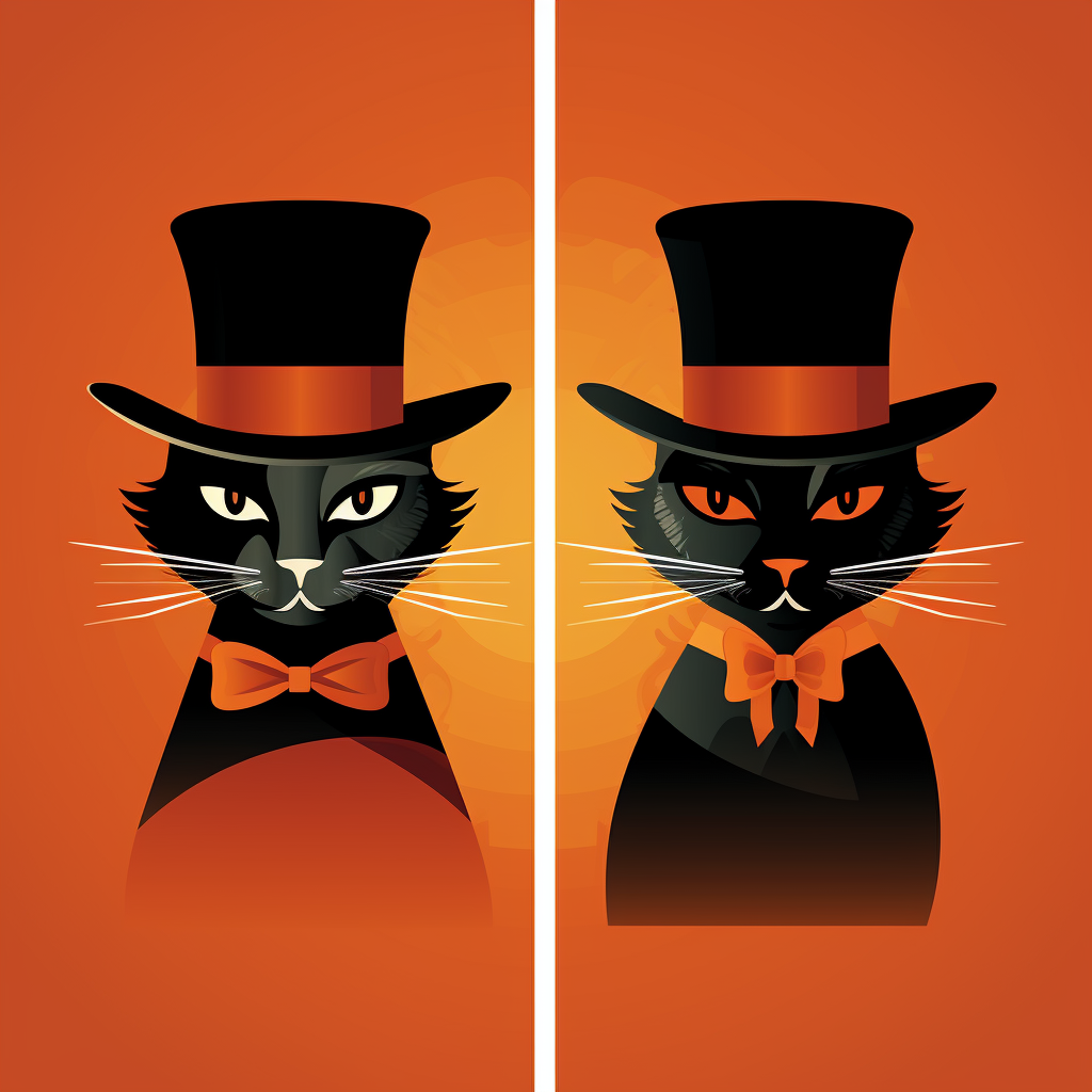 Stylish black cats in suits and top hats