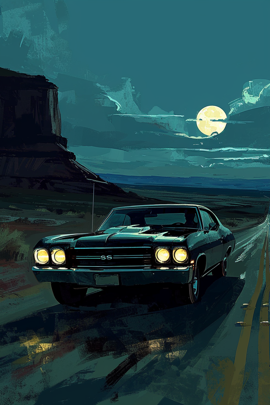 Black Chevrolet El Camino speeding through the Badlands