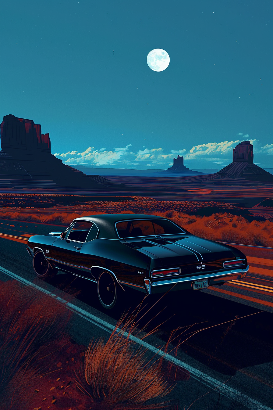 Black Chevrolet El Camino speeding in the Badlands