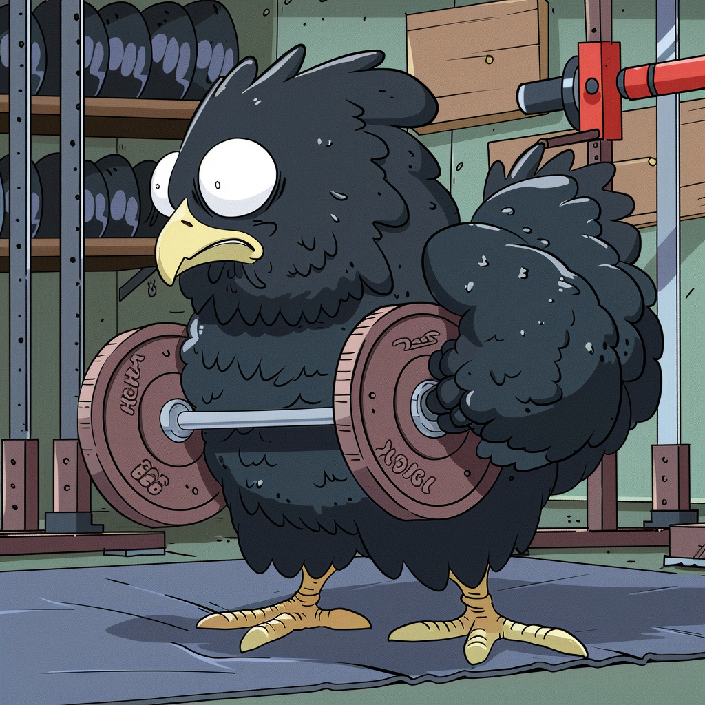 Black chicken working out in gym