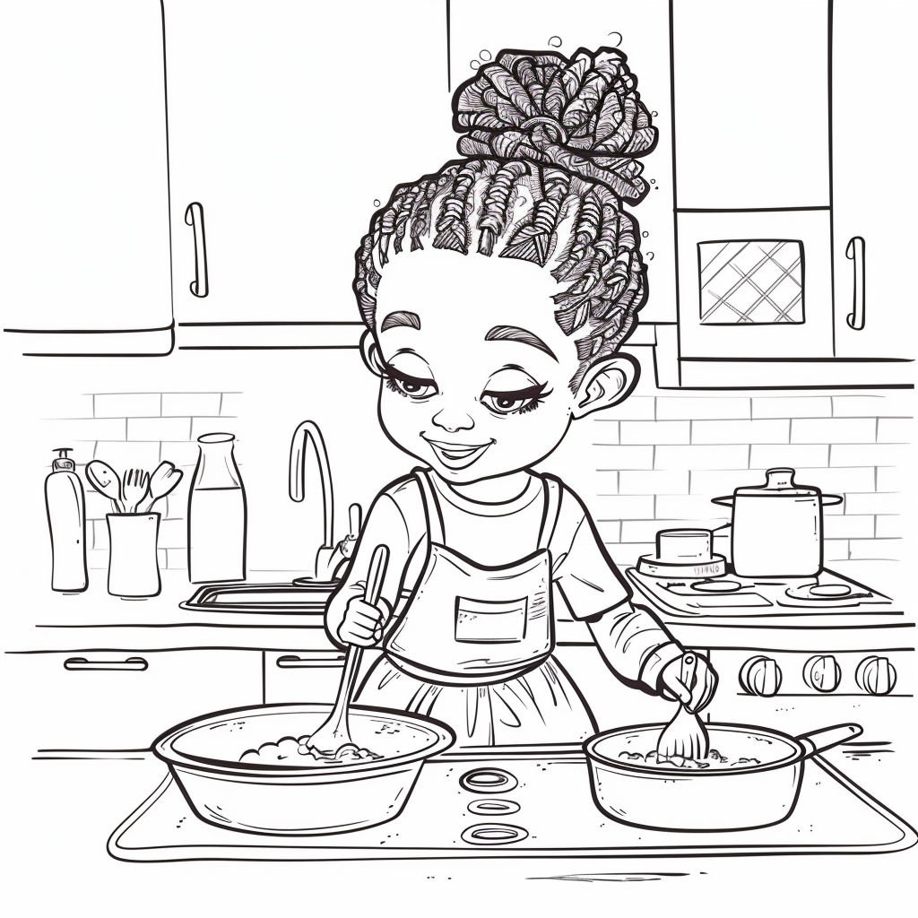 Black child doing chores cartoon