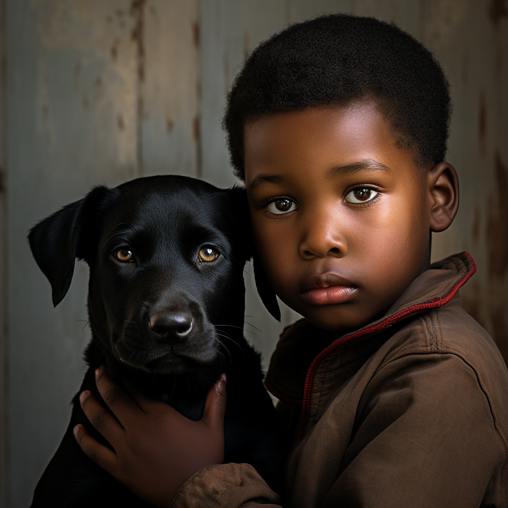 Black child with puppy