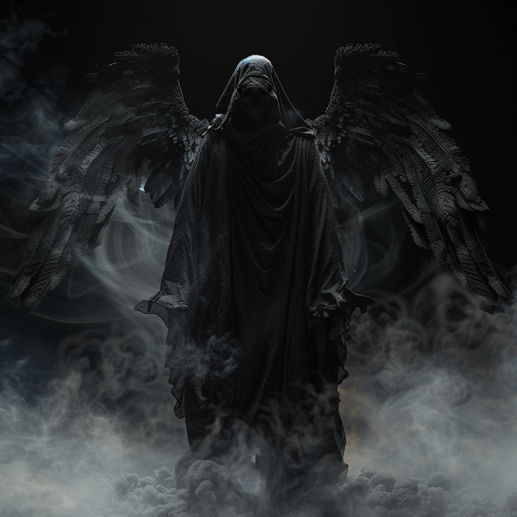 Dark fantasy angel emerging smoke