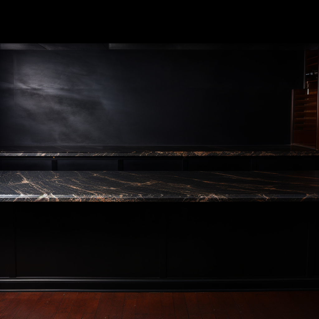 Modern black counter with black background