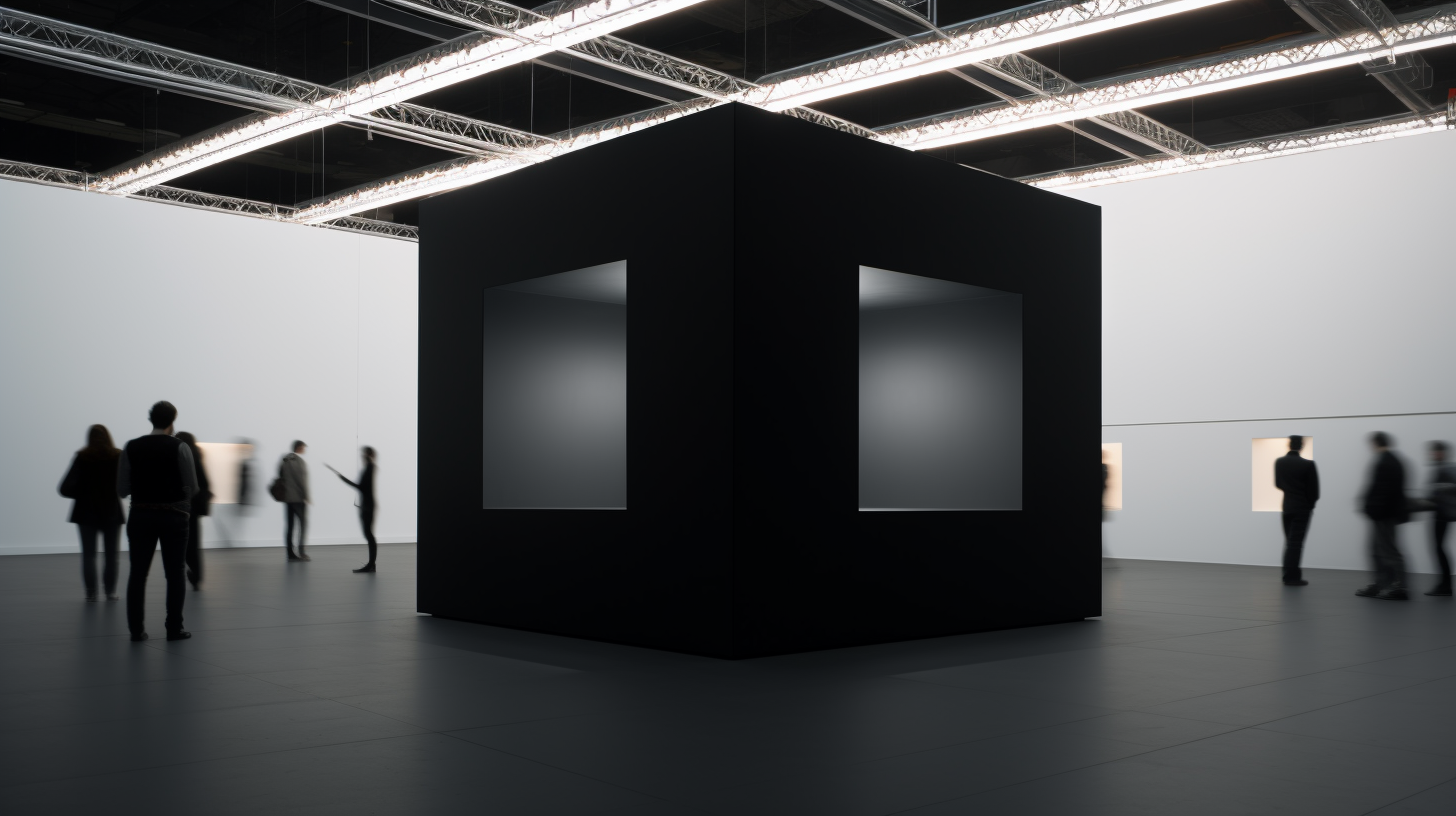 3x3 black cube in exhibition space