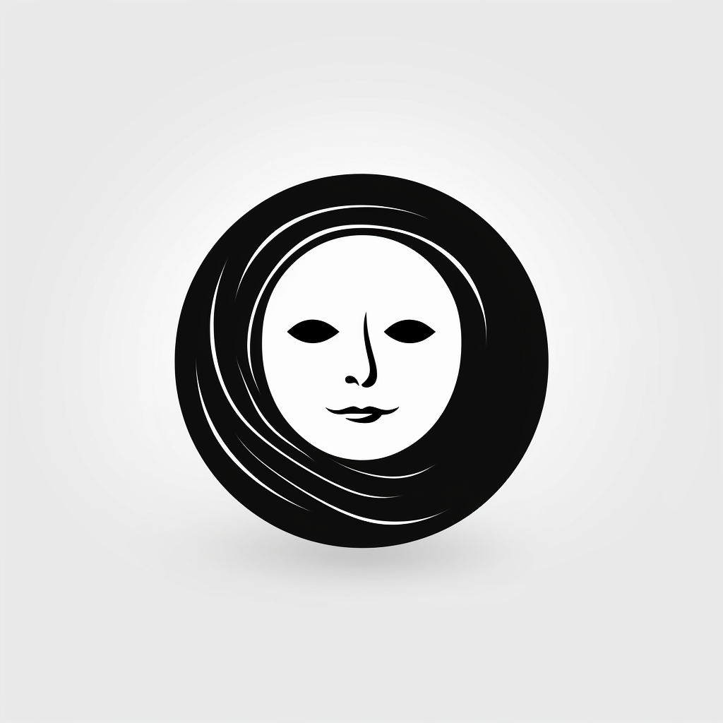 Black digital moon face logo on white background