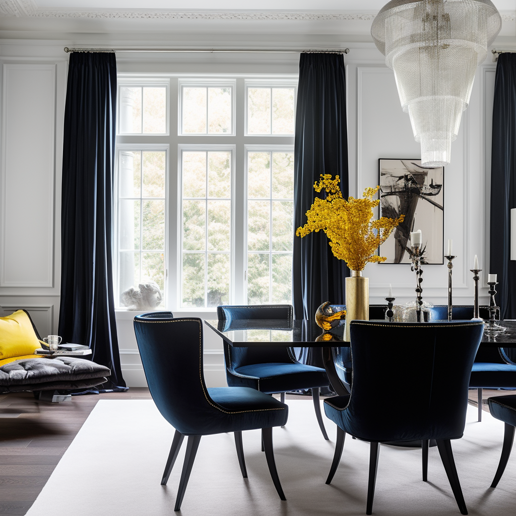 Black dining room with eclectic design