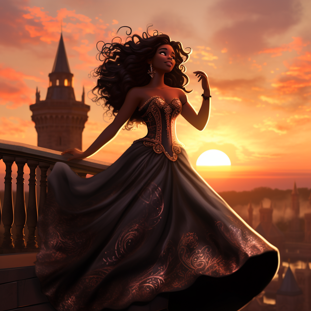 Black Disney Princess Singing Castle Sunset