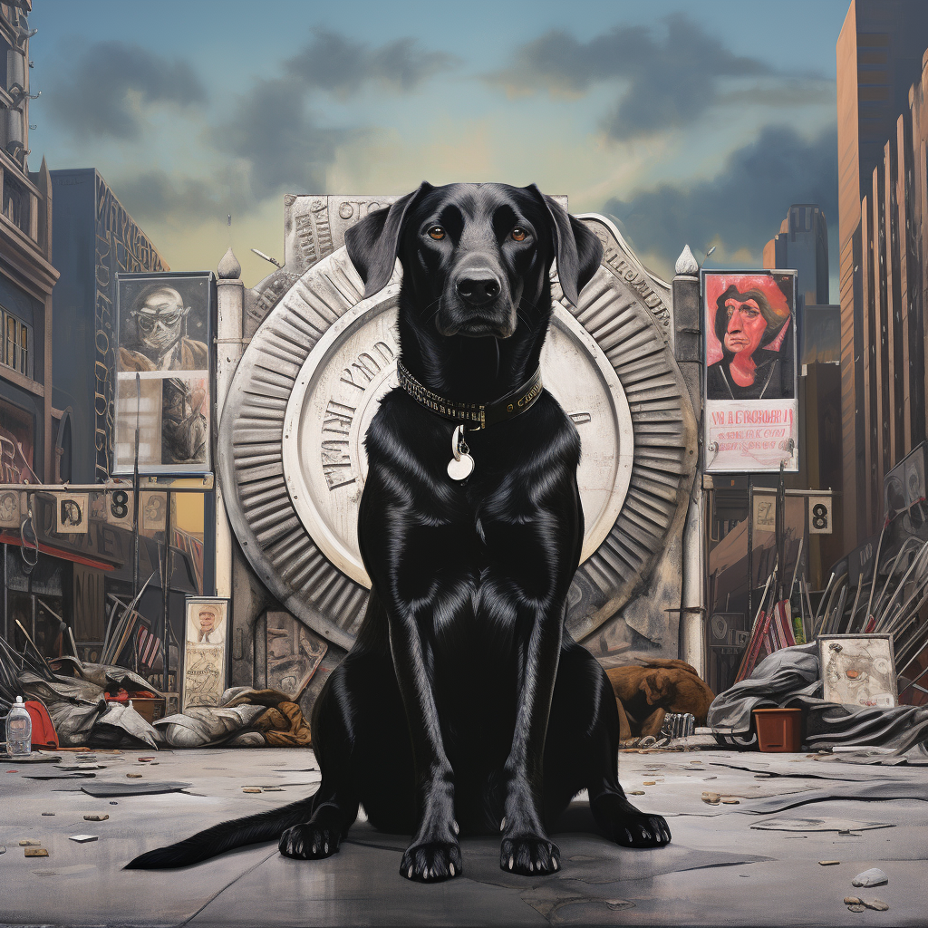 Black dog in peace demonstration city