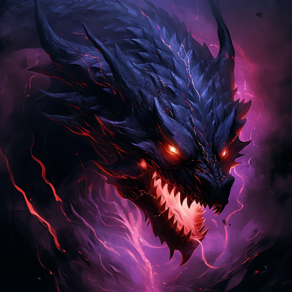 Black dragon exhaling purple flames