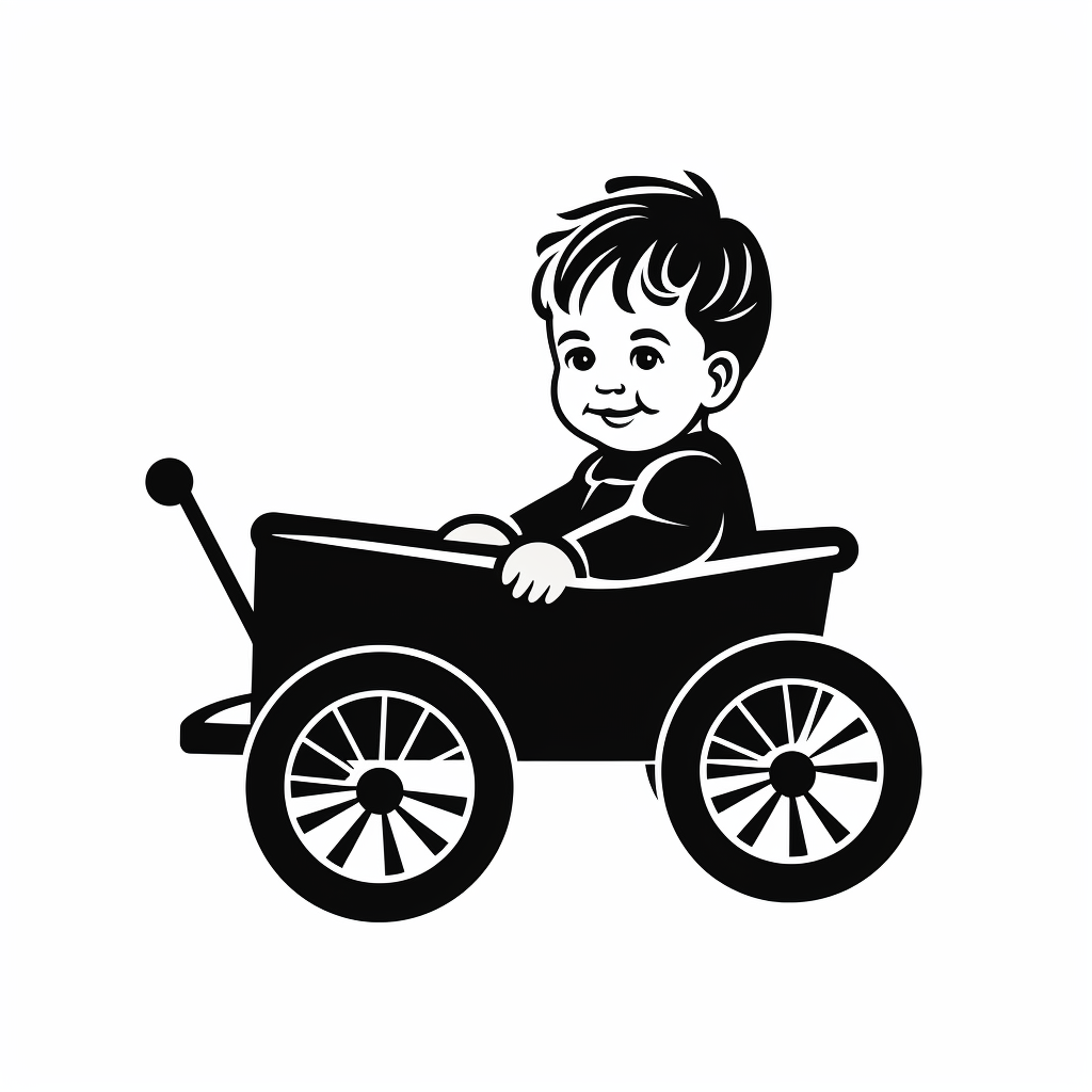 black drawing of little boy's wagon