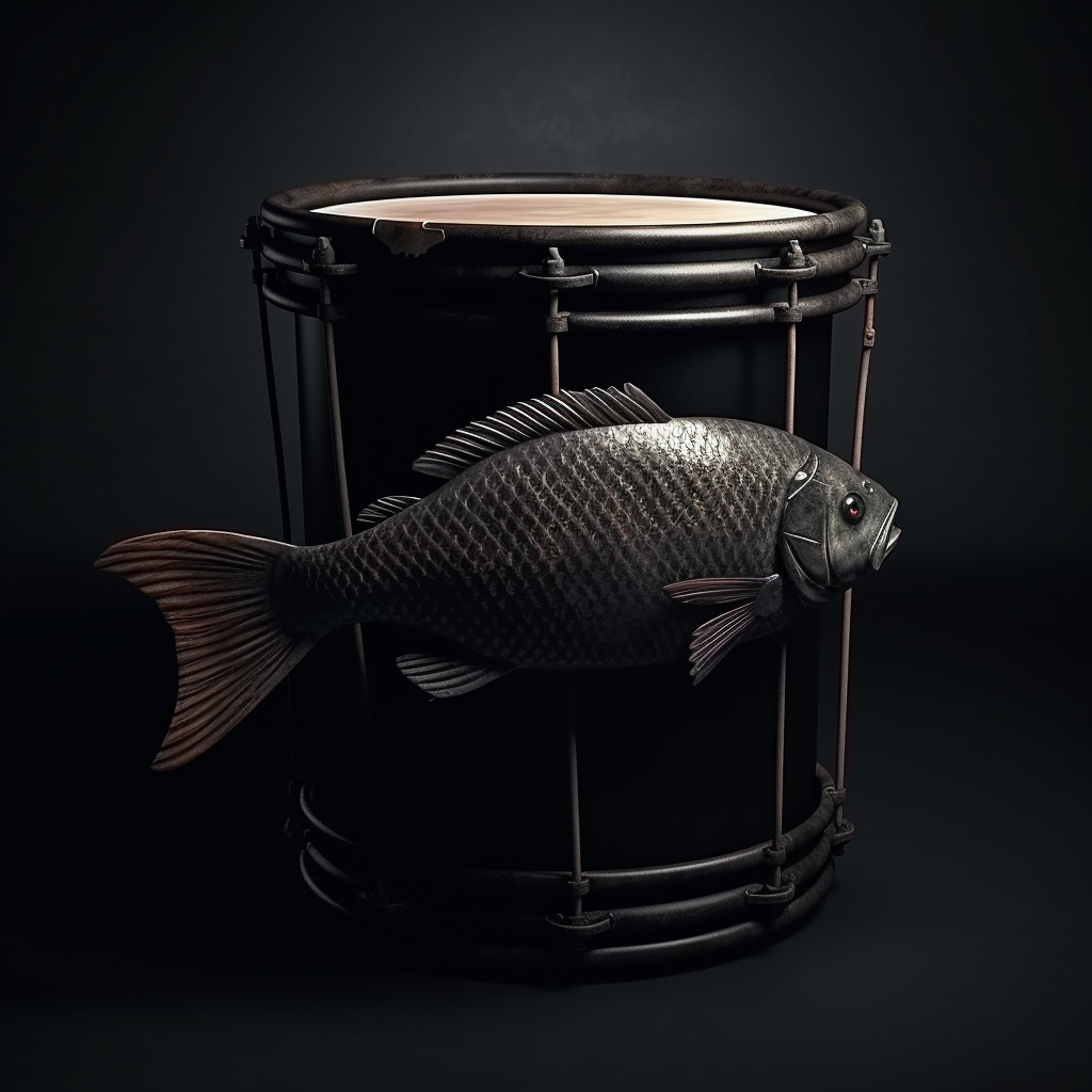 Illustration of a black drum in a dark fantasy style