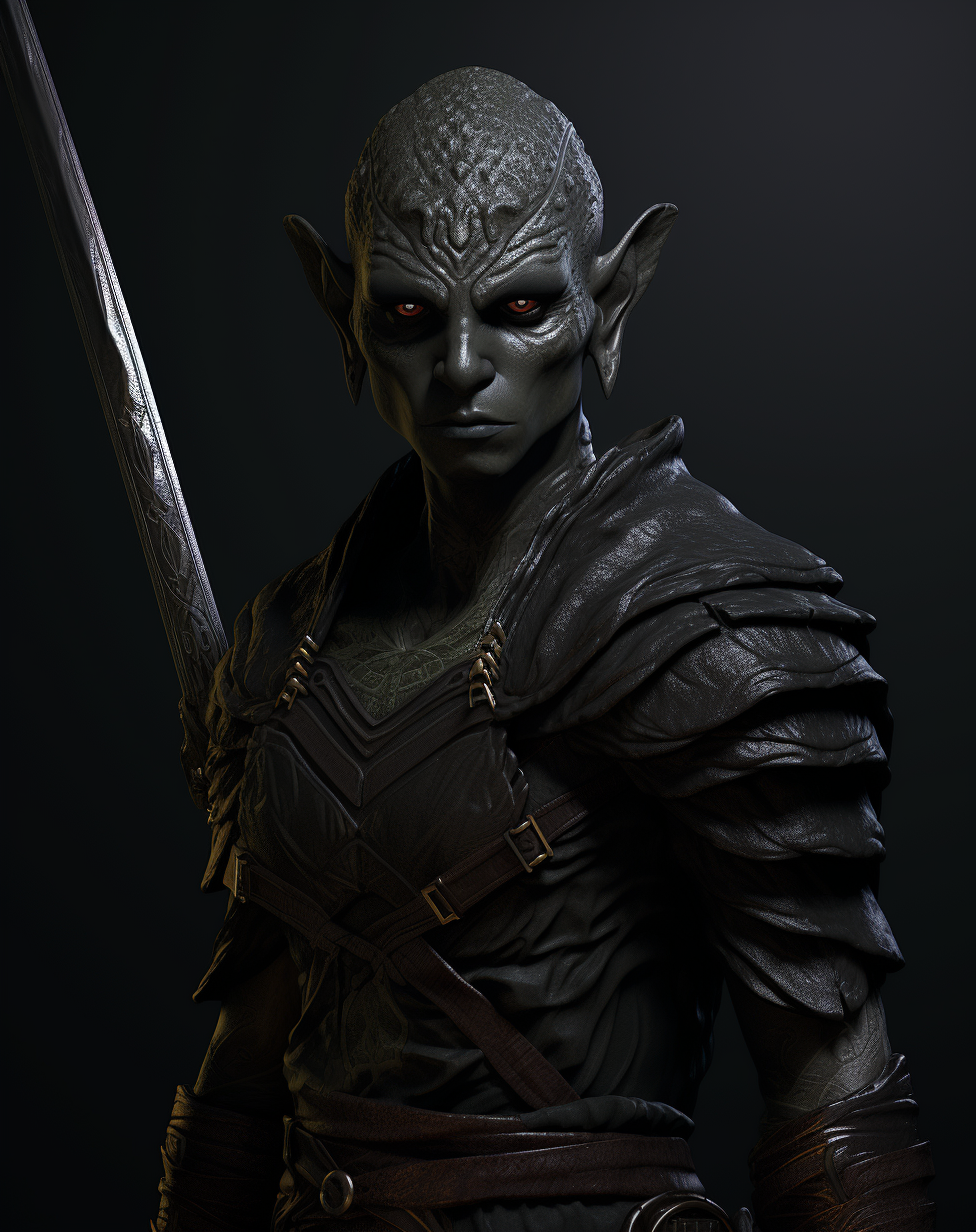 Black Elf wielding a katana