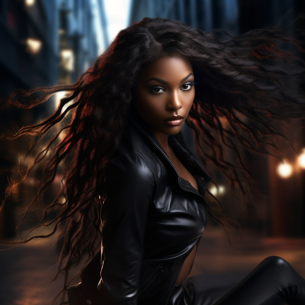 Stunning black fashion model with long hair