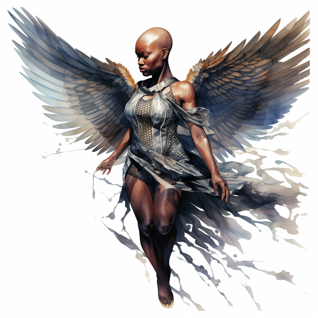 Beautiful black female fallen angel artwork