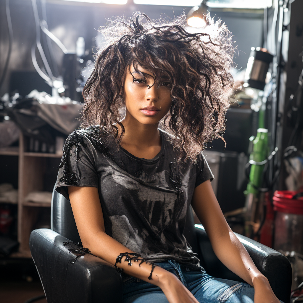 Stylish Black Woman with Messy Hair Salon Look