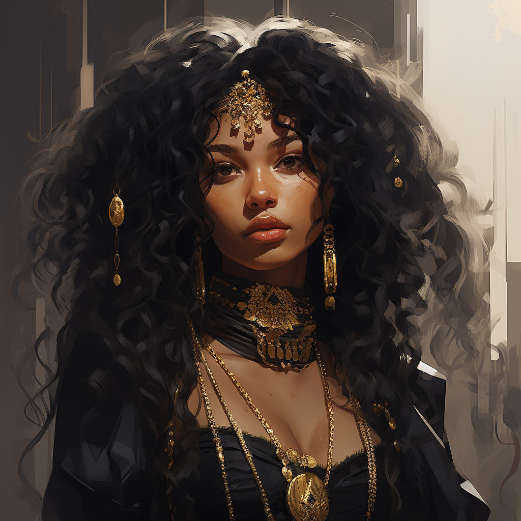 Female pirate with black attire and gold earrings