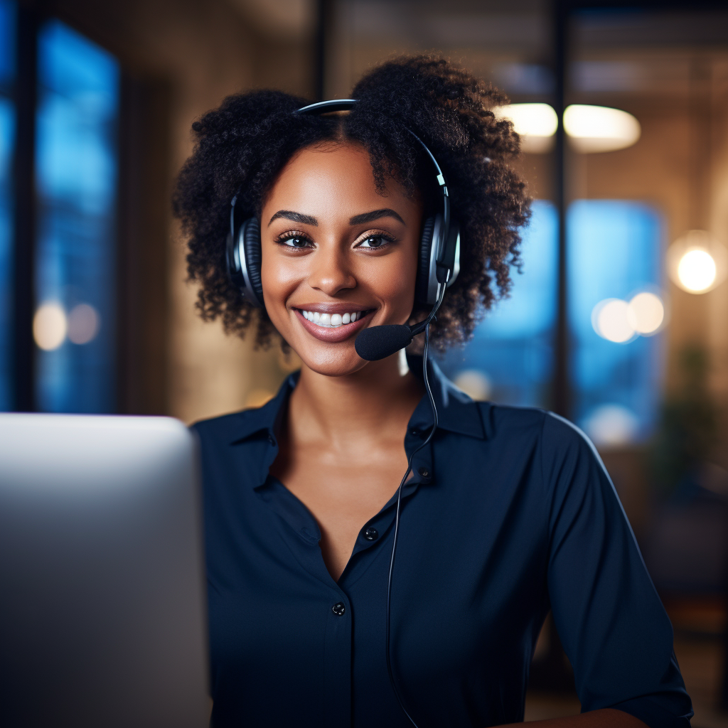 Black female customer service agent working from home